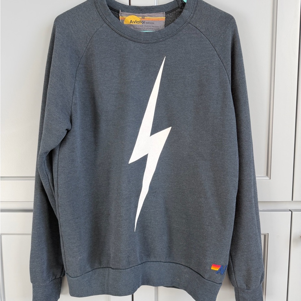 Aviator Nation Charcoal Lightning Bolt Sweatshirt Crew